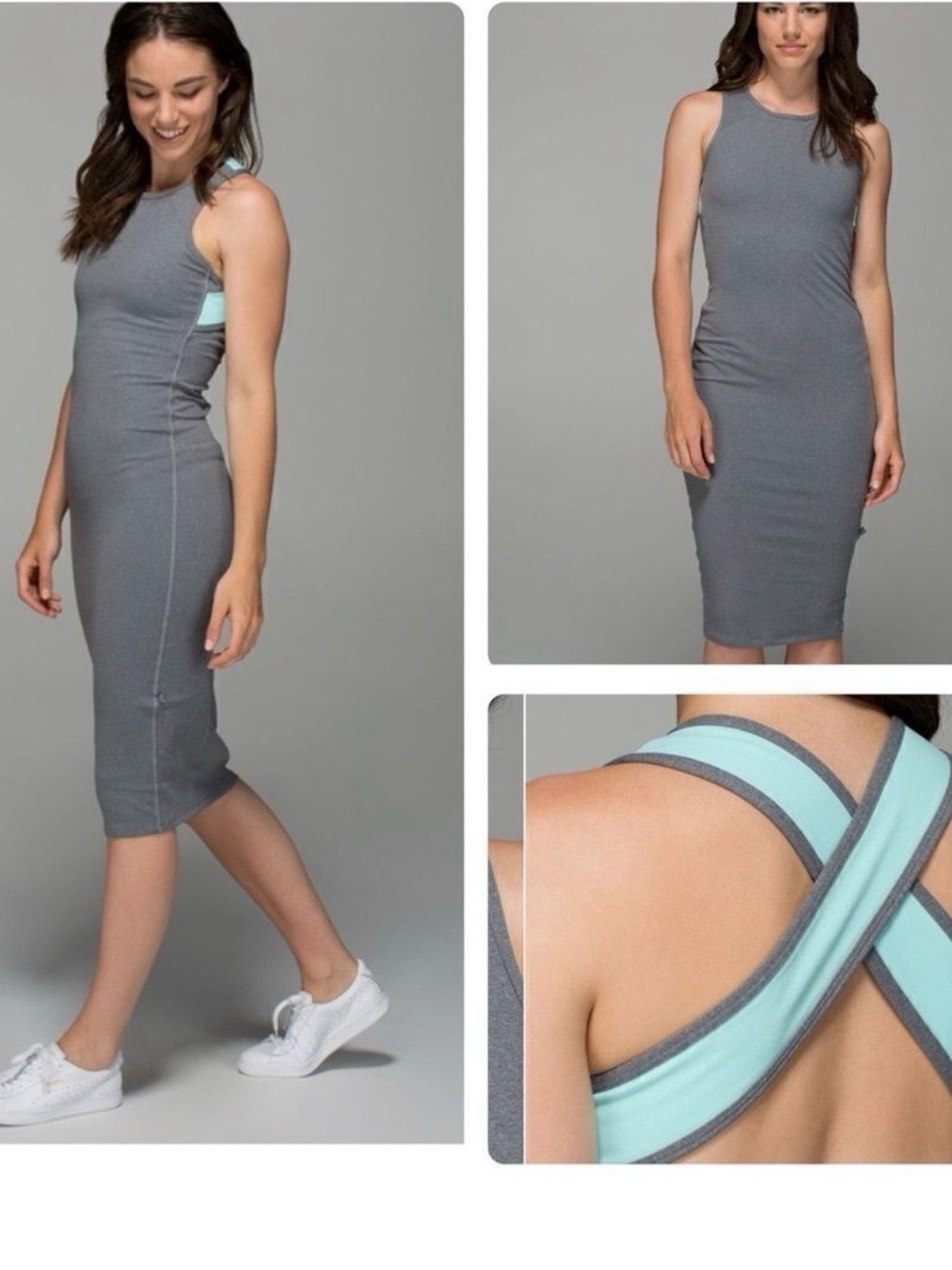 lululemon athletica Gray Midi Dress with Mint Cross-Back Straps
